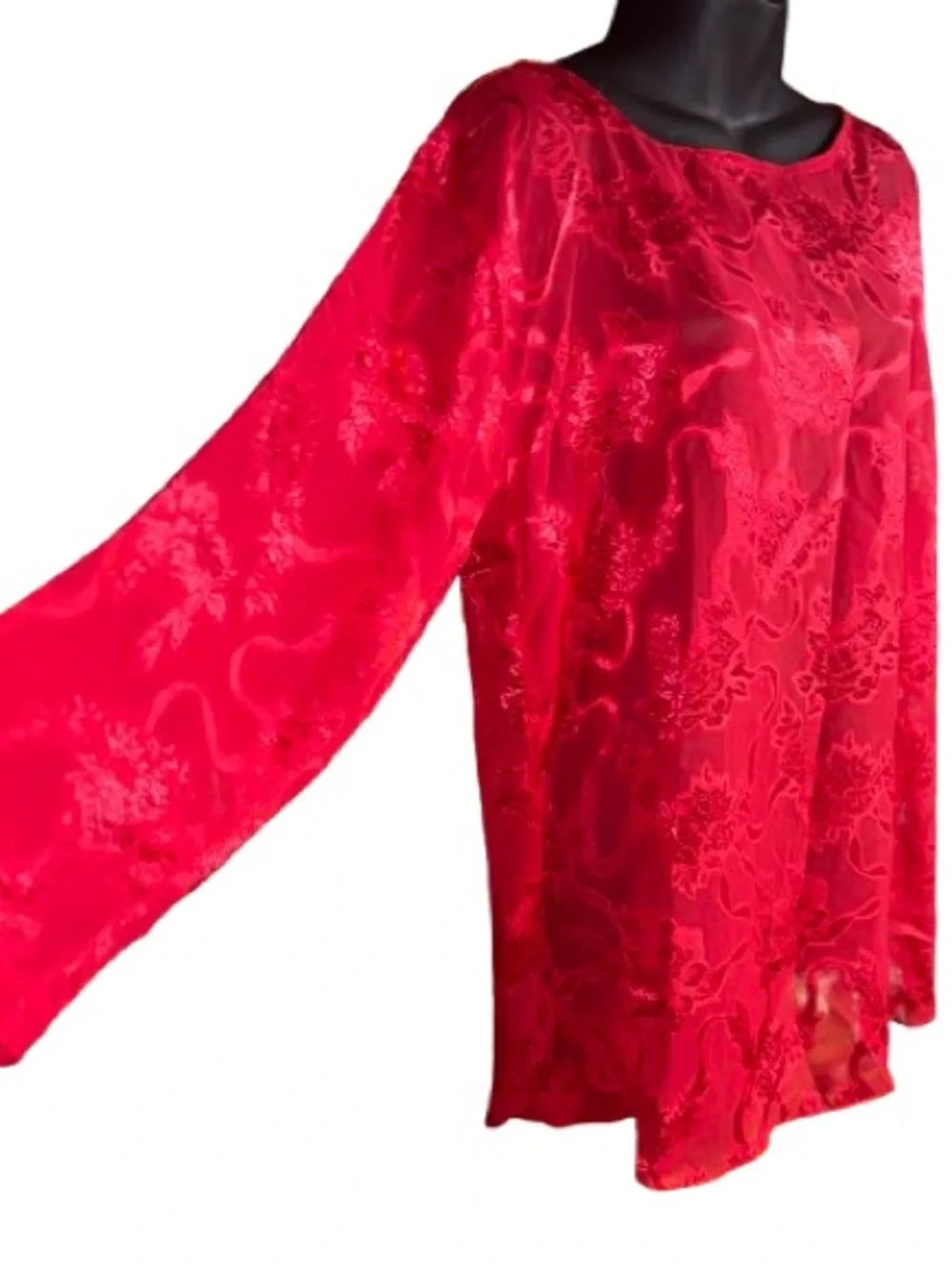 Victoria's Secret Gold Label semi-sheer floral burnout blouse sleep shirt large - Picture 3 of 11